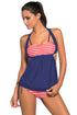 Sexy White Red Stripes Navy Splice Tankini Swimsuit